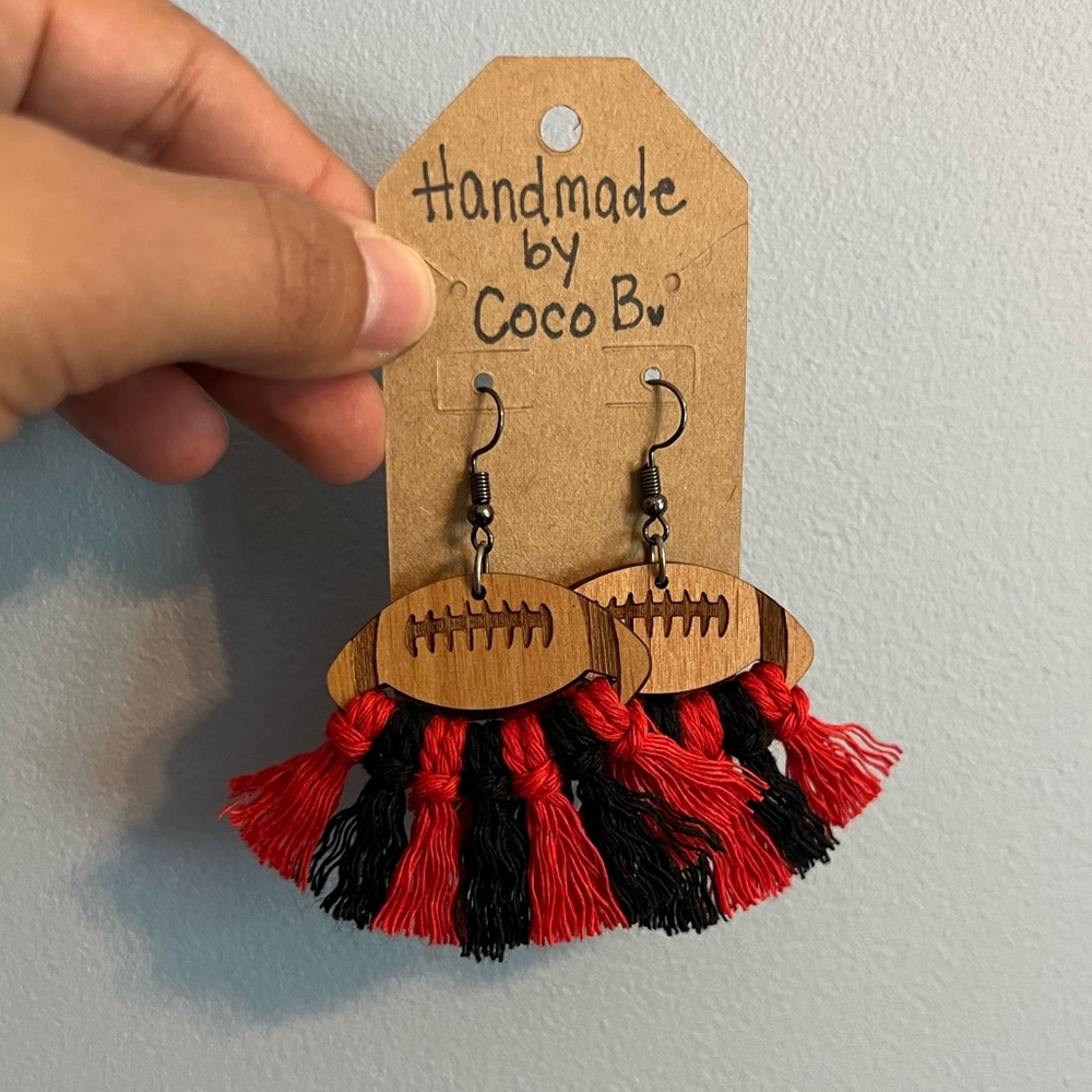 Macrame football team earrings